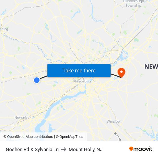 Goshen Rd & Sylvania Ln to Mount Holly, NJ map