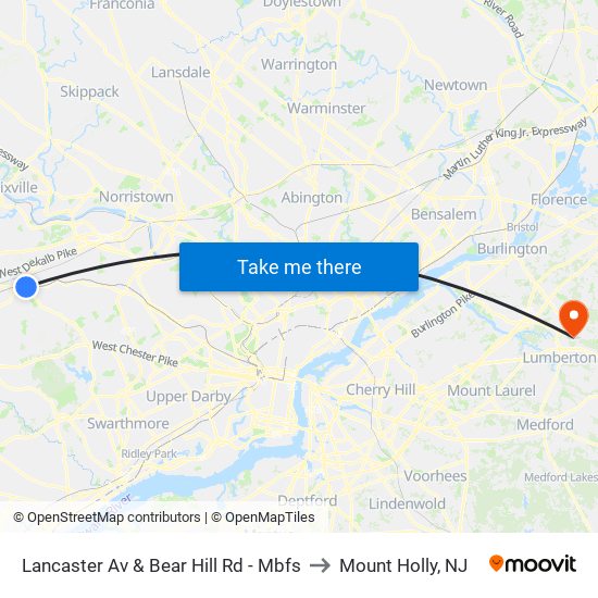 Lancaster Av & Bear Hill Rd - Mbfs to Mount Holly, NJ map