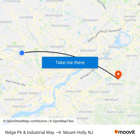 Ridge Pk & Industrial Way to Mount Holly, NJ map