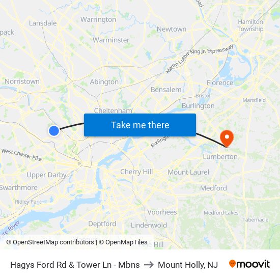 Hagys Ford Rd & Tower Ln - Mbns to Mount Holly, NJ map