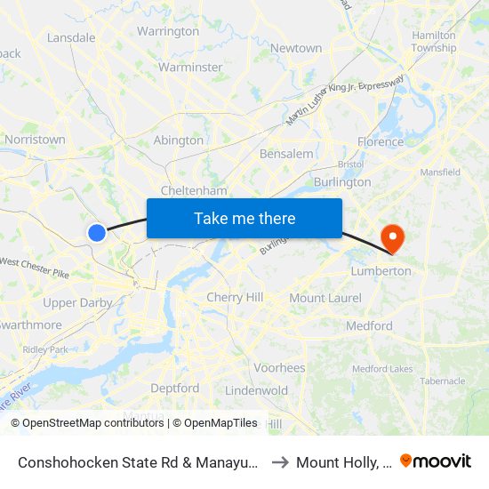 Conshohocken State Rd & Manayunk Rd to Mount Holly, NJ map