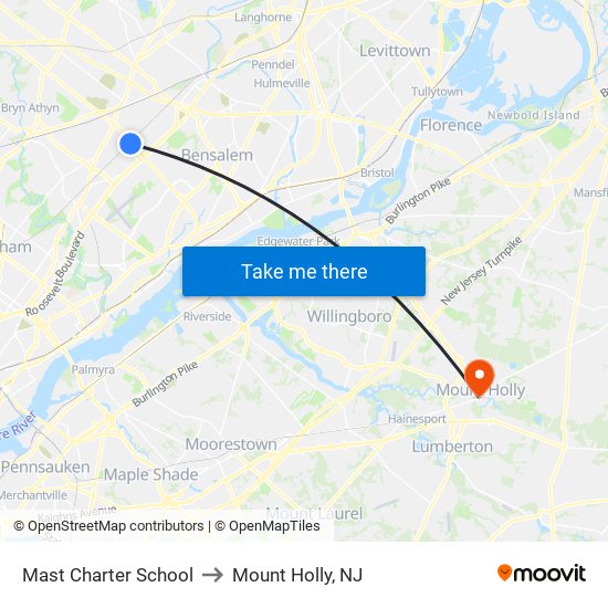 Mast Charter School to Mount Holly, NJ map