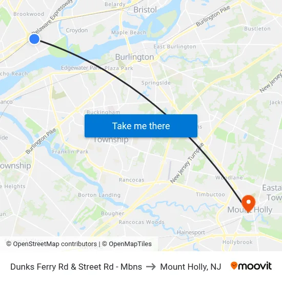 Dunks Ferry Rd & Street Rd - Mbns to Mount Holly, NJ map