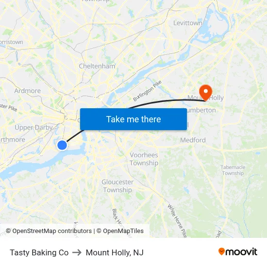 Tasty Baking Co to Mount Holly, NJ map