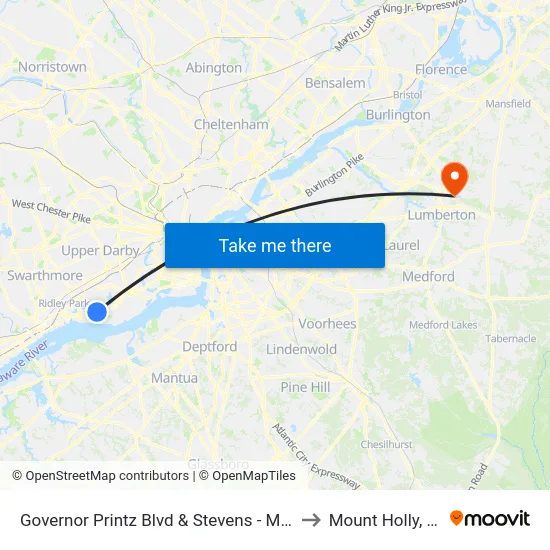 Governor Printz Blvd & Stevens - Mbns to Mount Holly, NJ map