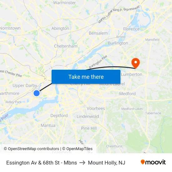 Essington Av & 68th St - Mbns to Mount Holly, NJ map