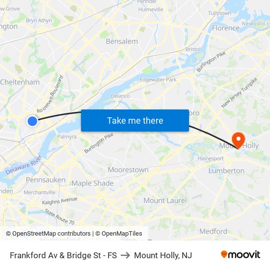 Frankford Av & Bridge St - FS to Mount Holly, NJ map