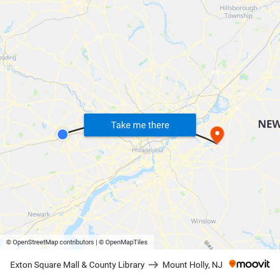 Exton Square Mall & County Library to Mount Holly, NJ map