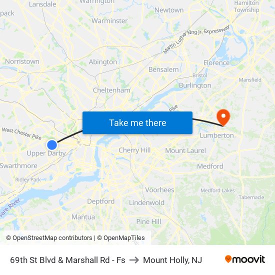 69th St Blvd & Marshall Rd - Fs to Mount Holly, NJ map