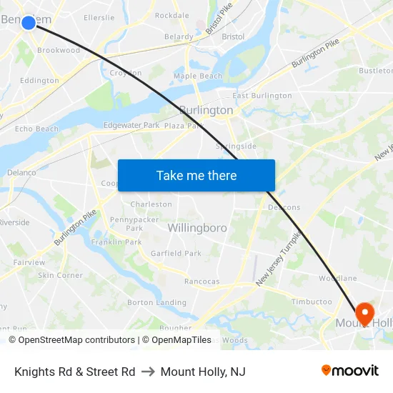 Knights Rd & Street Rd to Mount Holly, NJ map