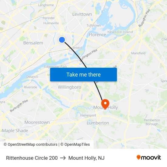 Rittenhouse Circle 200 to Mount Holly, NJ map