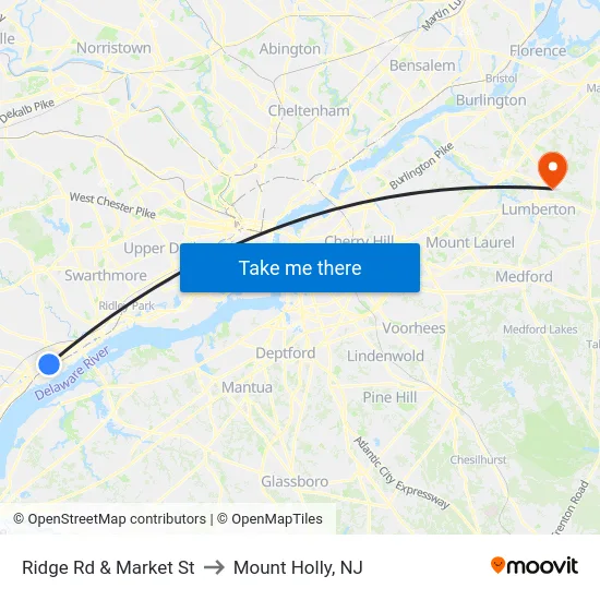 Ridge Rd & Market St to Mount Holly, NJ map