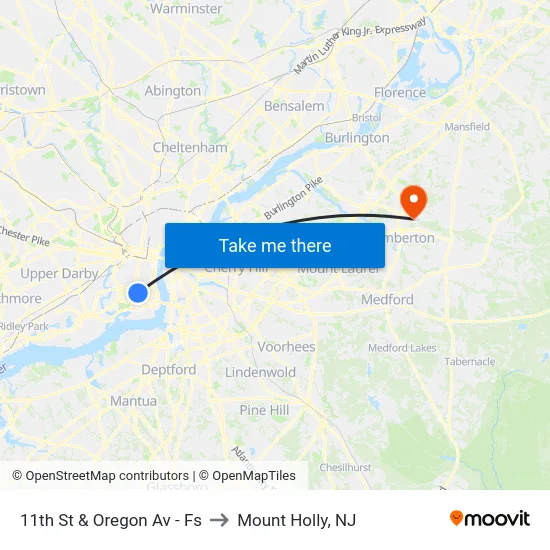 11th St & Oregon Av - Fs to Mount Holly, NJ map