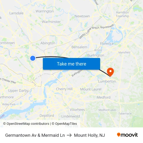 Germantown Av & Mermaid Ln to Mount Holly, NJ map