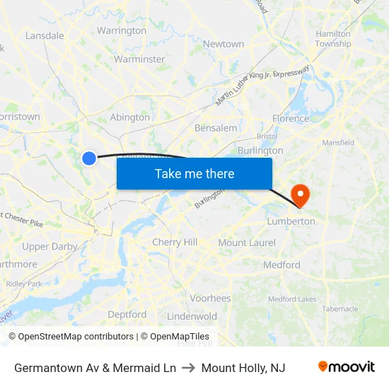 Germantown Av & Mermaid Ln to Mount Holly, NJ map