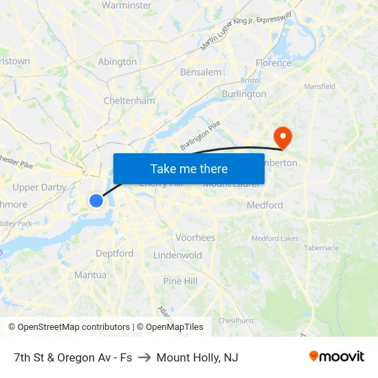 7th St & Oregon Av - Fs to Mount Holly, NJ map