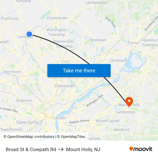 Broad St & Cowpath Rd to Mount Holly, NJ map