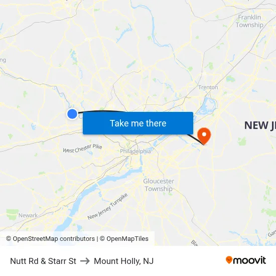 Nutt Rd & Starr St to Mount Holly, NJ map
