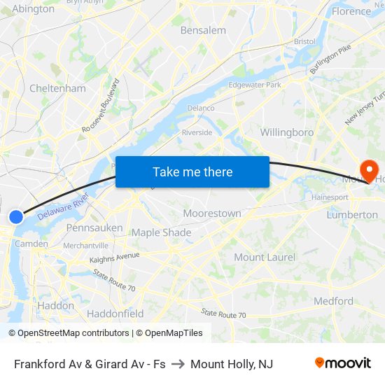 Frankford Av & Girard Av - Fs to Mount Holly, NJ map