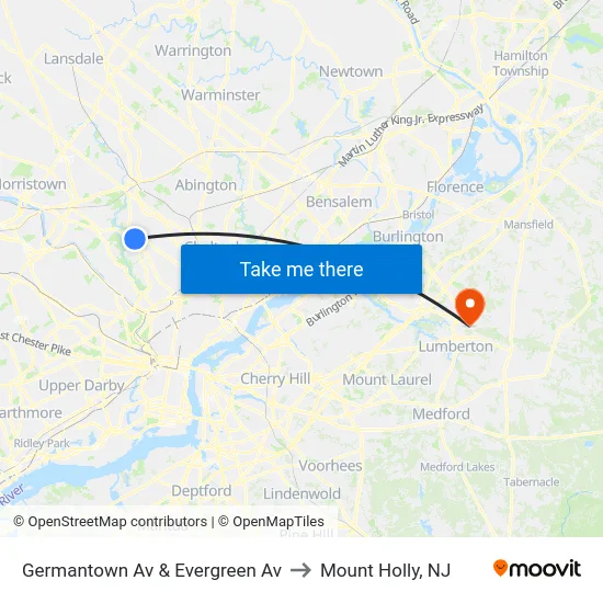 Germantown Av & Evergreen Av to Mount Holly, NJ map