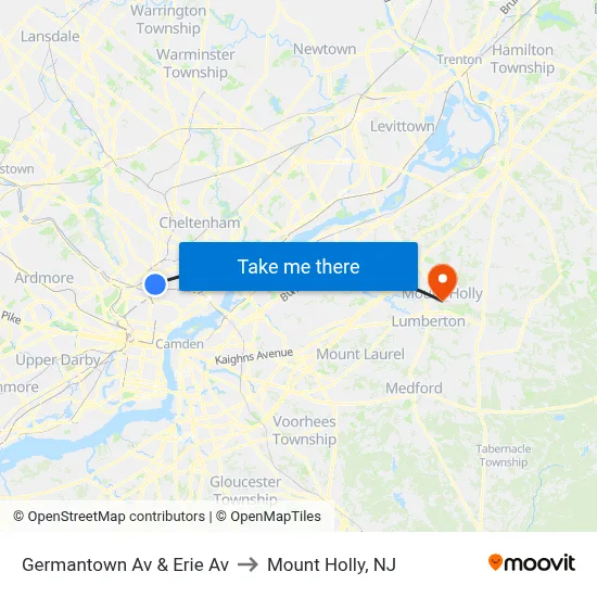 Germantown Av & Erie Av to Mount Holly, NJ map