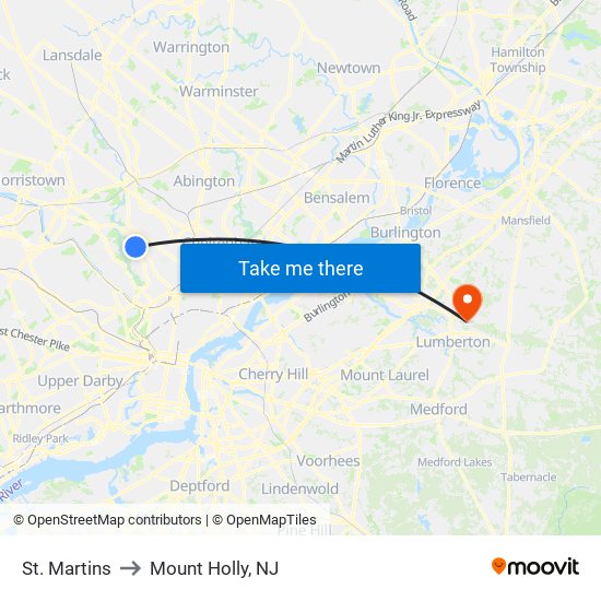 St. Martins to Mount Holly, NJ map