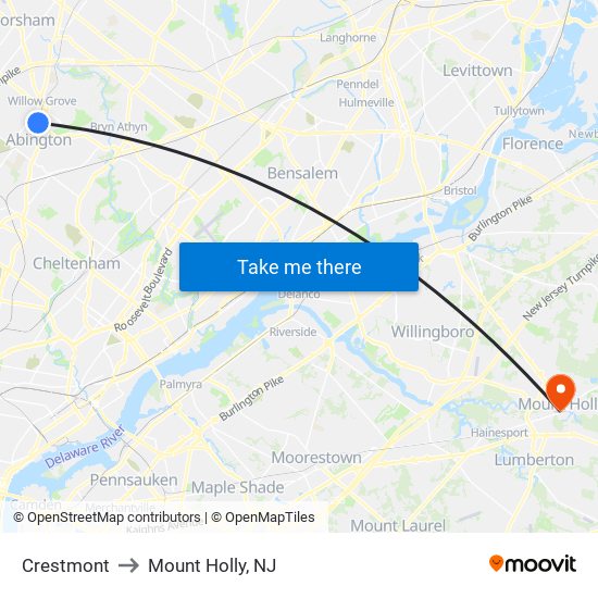 Crestmont to Mount Holly, NJ map