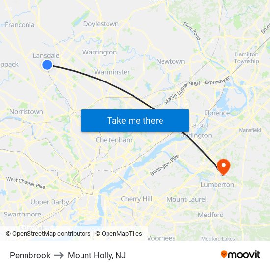 Pennbrook to Mount Holly, NJ map