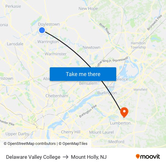 Delaware Valley College to Mount Holly, NJ map