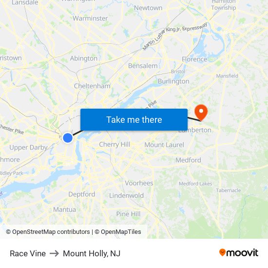 Race Vine to Mount Holly, NJ map