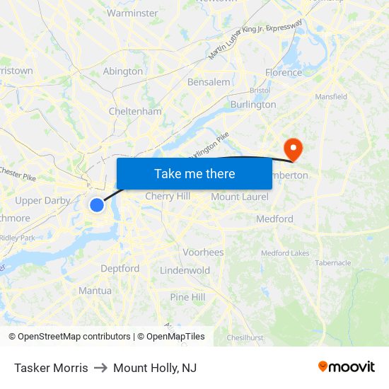 Tasker Morris to Mount Holly, NJ map