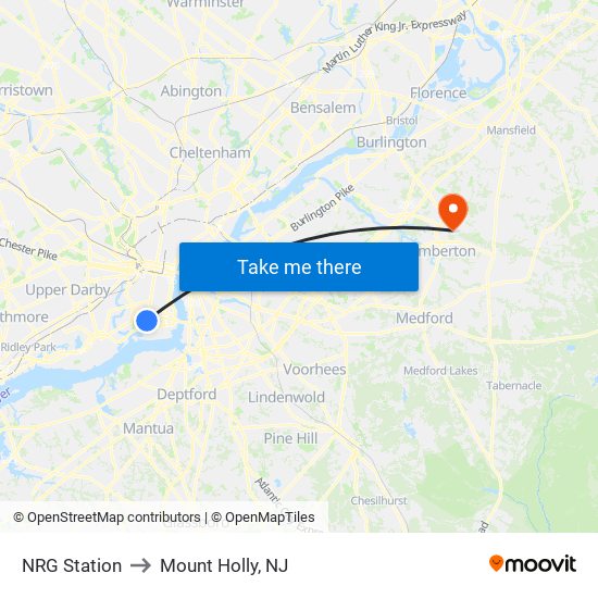 NRG Station to Mount Holly, NJ map