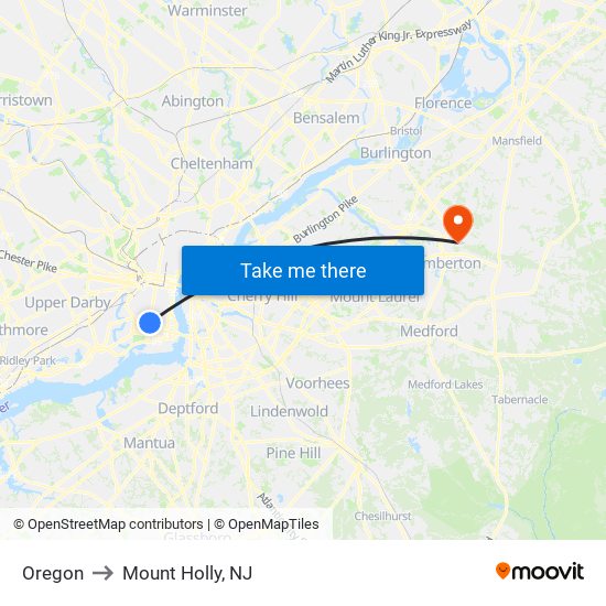 Oregon to Mount Holly, NJ map