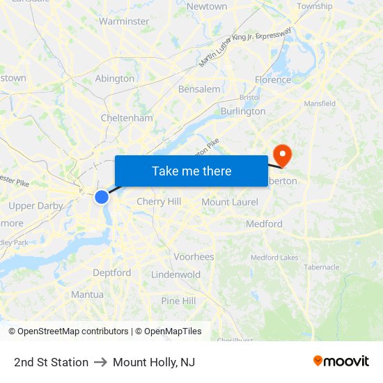 2nd St Station to Mount Holly, NJ map