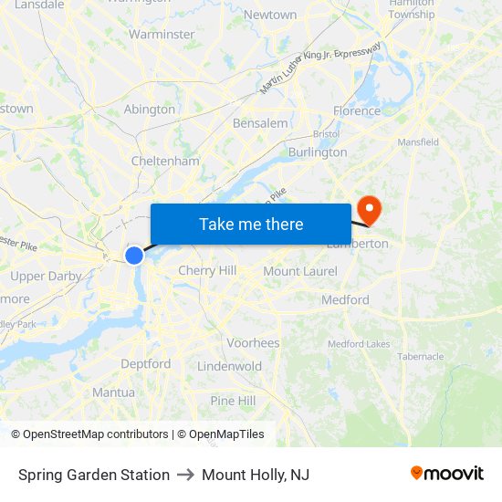 Spring Garden Station to Mount Holly, NJ map
