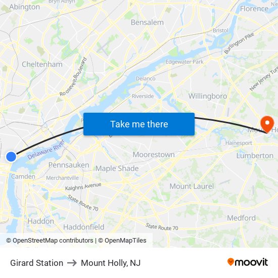 Girard Station to Mount Holly, NJ map