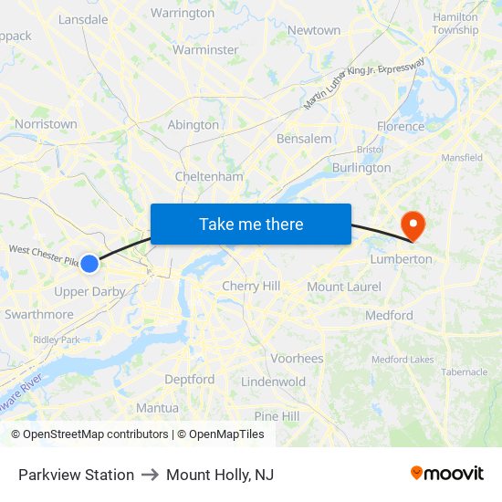 Parkview Station to Mount Holly, NJ map