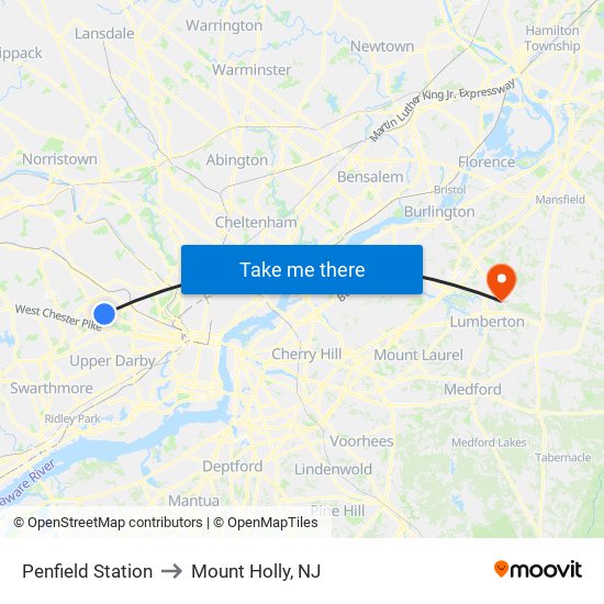 Penfield Station to Mount Holly, NJ map