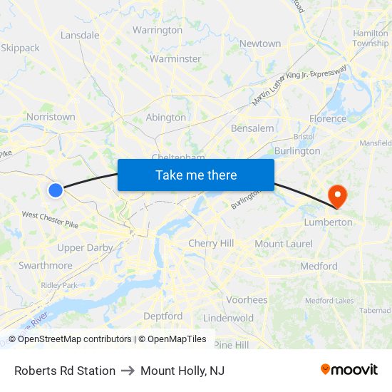 Roberts Rd Station to Mount Holly, NJ map