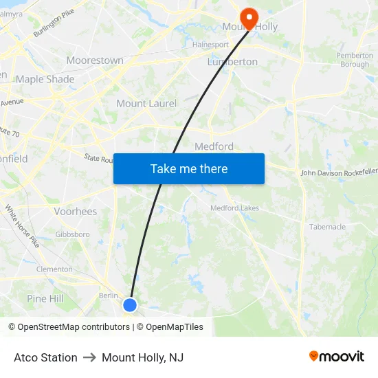 Atco Station to Mount Holly, NJ map