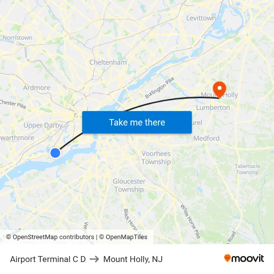 Airport Terminal C D to Mount Holly, NJ map
