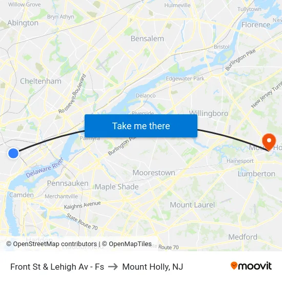 Front St & Lehigh Av - Fs to Mount Holly, NJ map