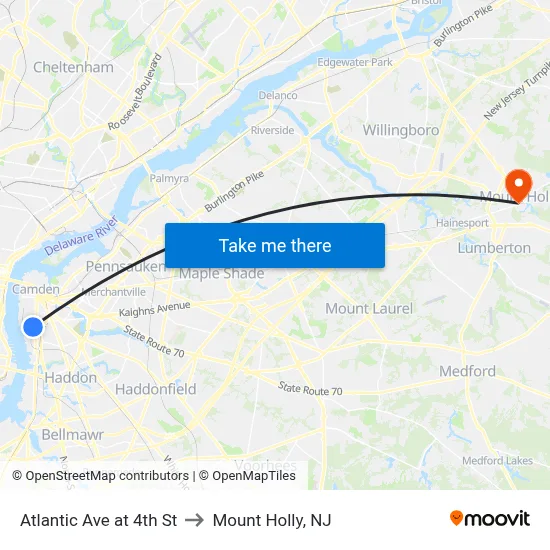 Atlantic Ave at 4th St to Mount Holly, NJ map