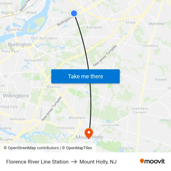 Florence River Line Station to Mount Holly, NJ map