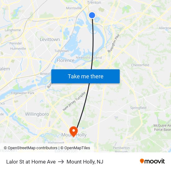 Lalor St at Home Ave to Mount Holly, NJ map