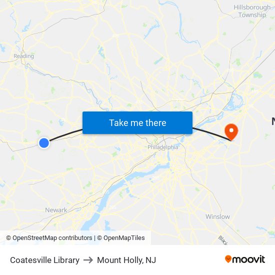 Coatesville Library to Mount Holly, NJ map