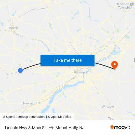Lincoln Hwy & Main St. to Mount Holly, NJ map