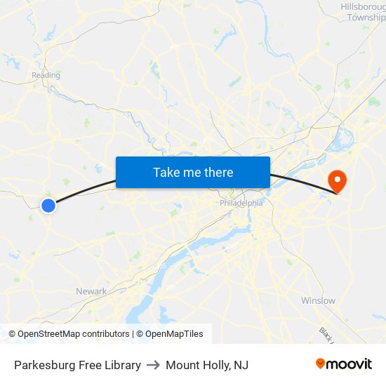 Parkesburg Free Library to Mount Holly, NJ map