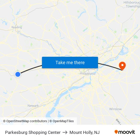 Parkesburg Shopping Center to Mount Holly, NJ map