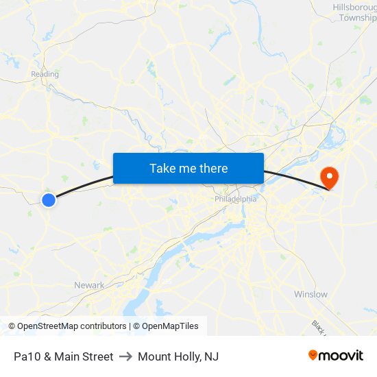 Pa10 & Main Street to Mount Holly, NJ map